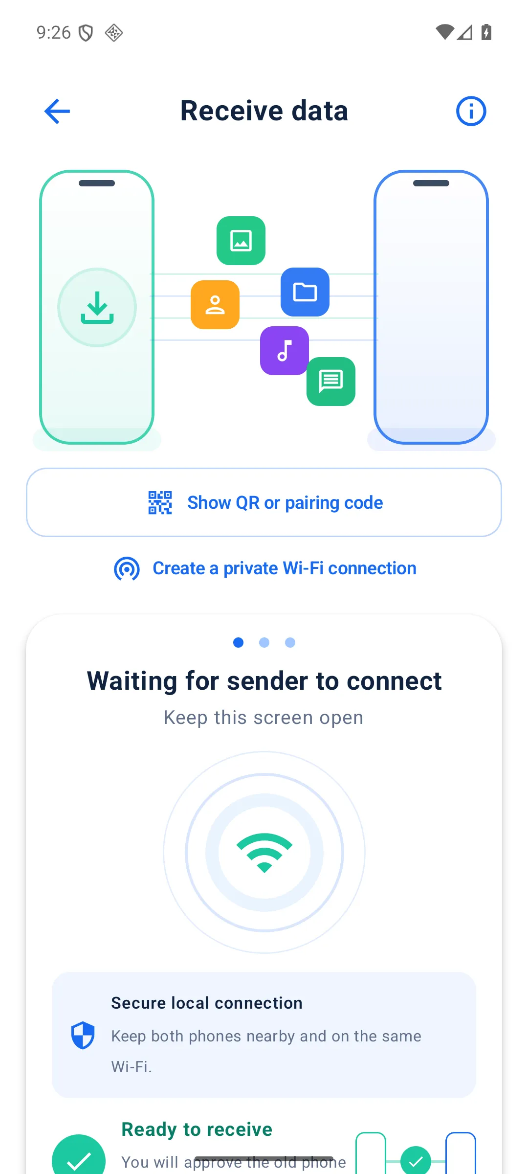 Nova Switch receiver connection screen